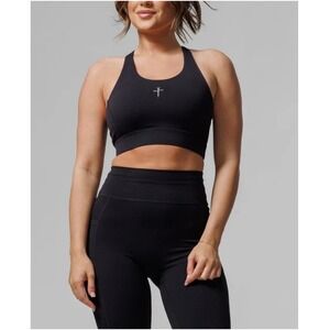 Three Nails Women's Black Activewear Yoga Crossback Sports Bra Size L